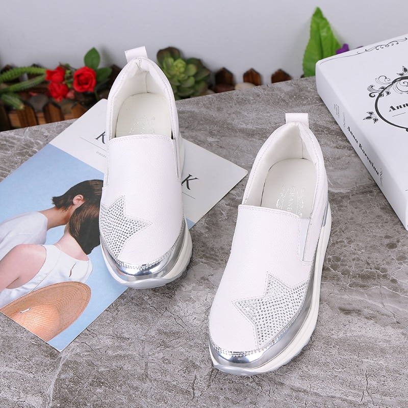 Comfort creepers bling loafers silver platåskor kvinna slip on swing kvinnor lägenheter skor zapatos de mujer wedge sneakers