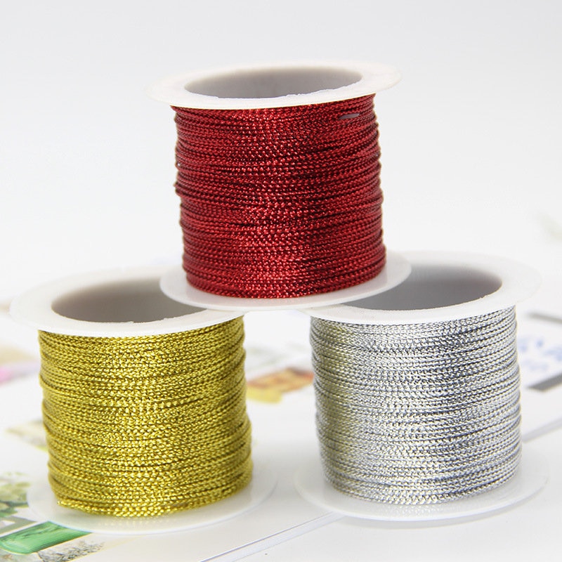 20M/Roll 1Mm Goud Zilver Rood Cords Metallic Touw Draad String Riem Wrap Lint Koord Armband no-Slip Hang Tag Touw