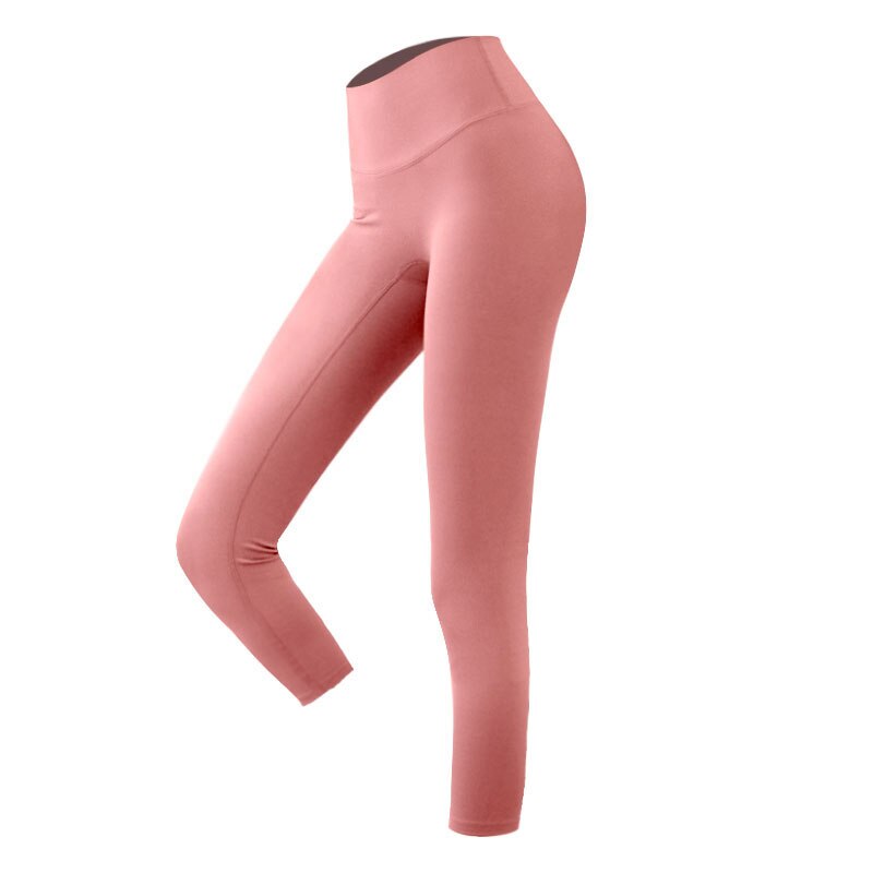 yoga pants 7 minutes running Pure color elastic fitness leggings Fitness Tight Gym Sport Workout Running High Waist leggings: Pink / XL