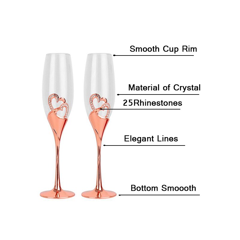 Gold Crystal Champagne Glas Bruiloft Roosteren Fluiten Drink Cup Party Huwelijk Wijn Decoratie Cups Voor Partijen 2 Stks/set