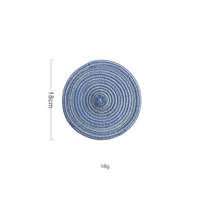 6pcs/set Round Ramie Insulation Pad Solid Placemats Linen Non Slip Table Mat Mats Kitchen Accessories Decoration Home Coaster: 18cm Blue
