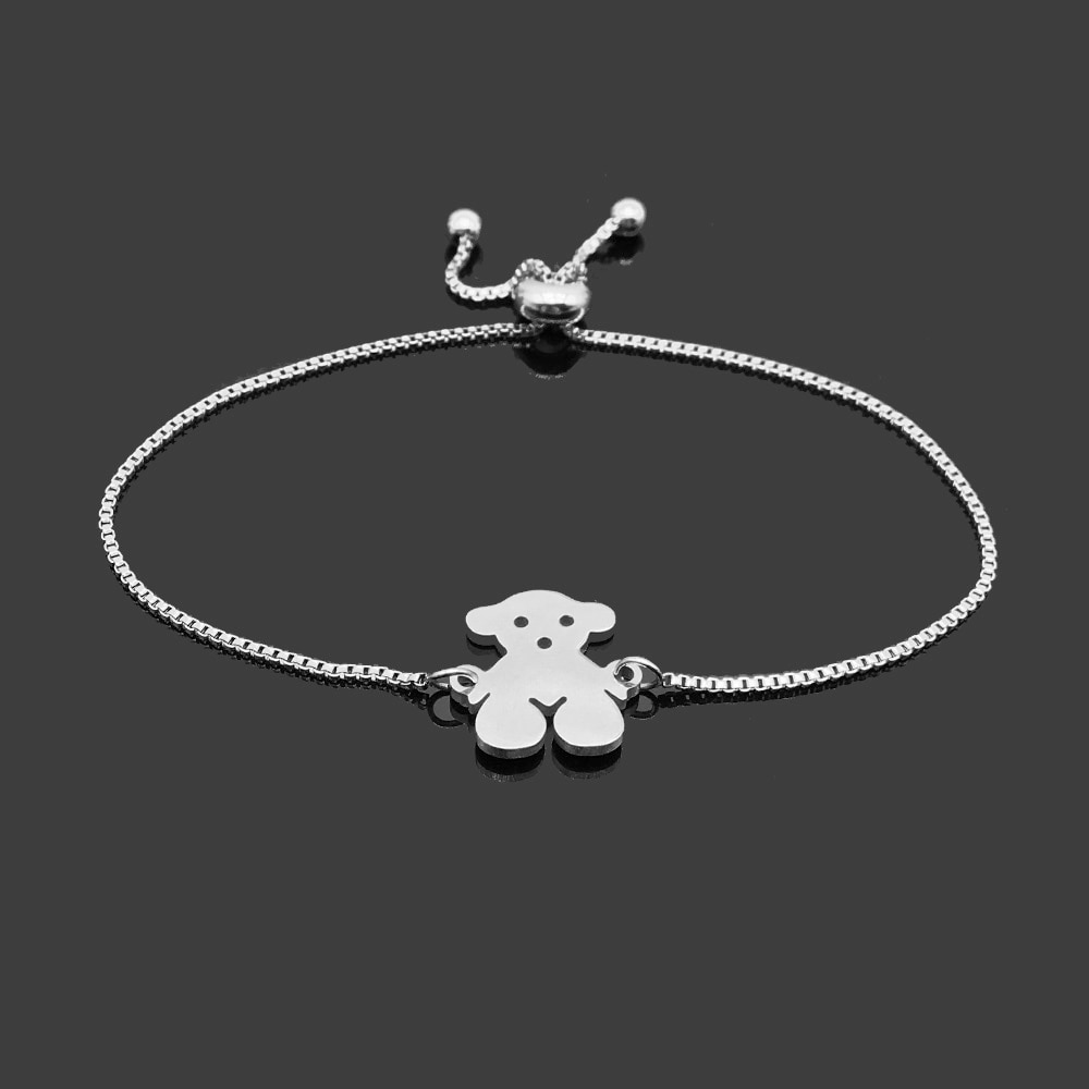 Bear Charm Stainless Steel Bracelet Slide Adjustable Chain Bracelet For Women Jewelry