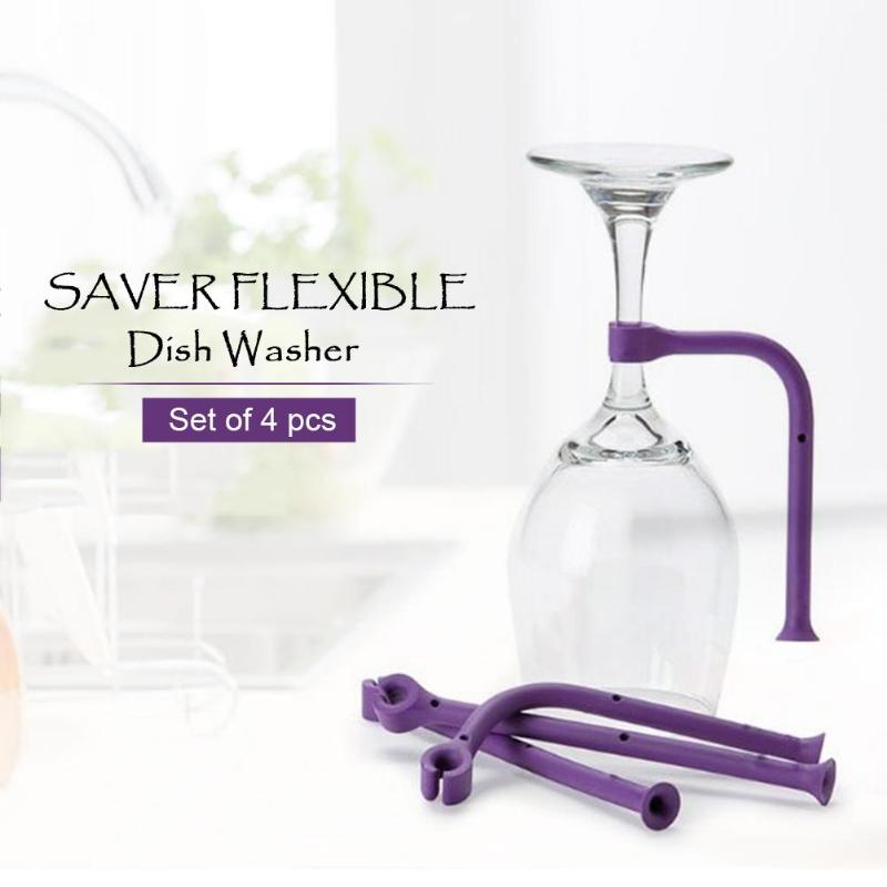 4 Pcs/set Verre Économiseur Unique Outil De Nettoyage De Cuisine de Silicone de Support de Verre À Vin pour Vaisselle Flexible Lave-Vaisselle Fixation