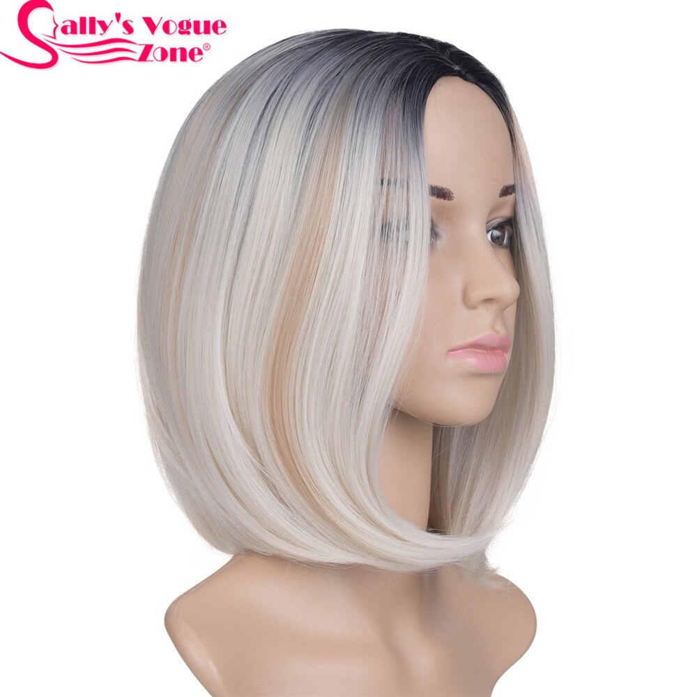 Sallyhair Mittelteil 12 zoll Japanischen Hochtemperaturfaser Synthetische kurz Ombre Schwarz blond Farbe Bob Perücke Für Frauen