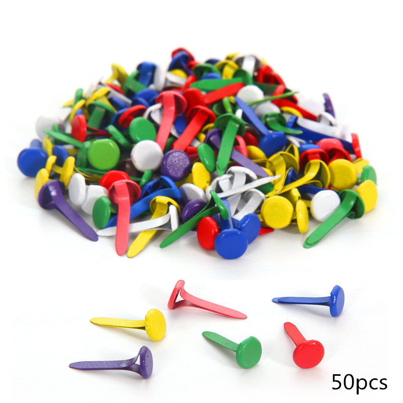 Clous de deux pieds en métal 50/100 pièces | Pointes de strass, matériel artisanal pour enfants, accessoires Scrapbooking, attache de décoration pour Brads: Color nails 50pcs