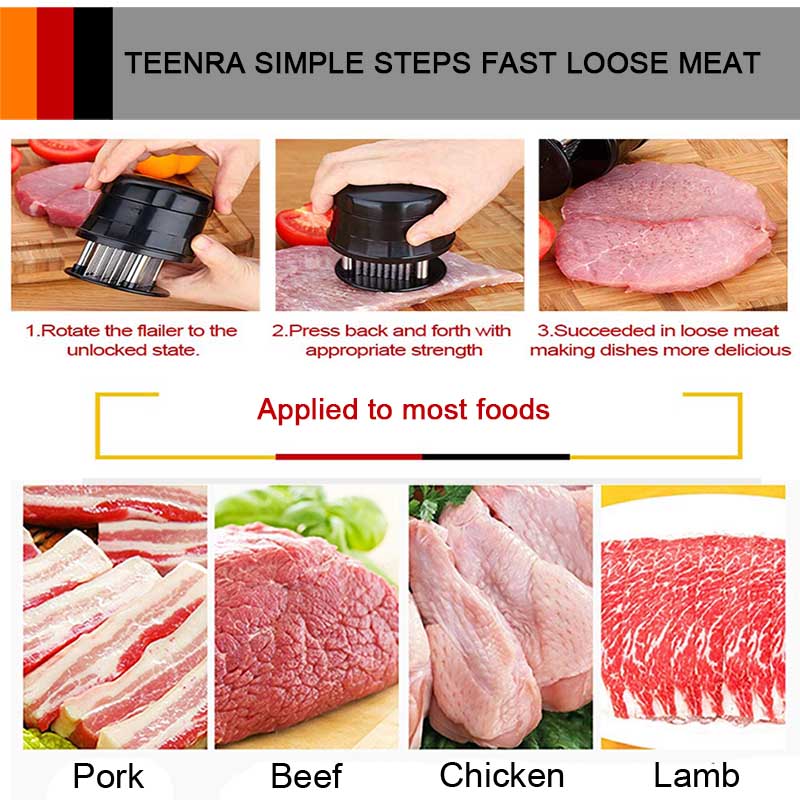 Teenra 56 stuks messen vleesvermalser hamer roestvrij staal vleesvermalser naald voor biefstuk varkensvlees rundvlees vlees & gevogelte gereedschap