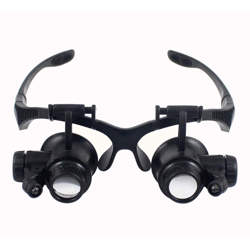 LED Head-Mounted Magnifier Double Eye Glasses Loupe Lens Jeweler Watch Repair Measurement With LED Lamp