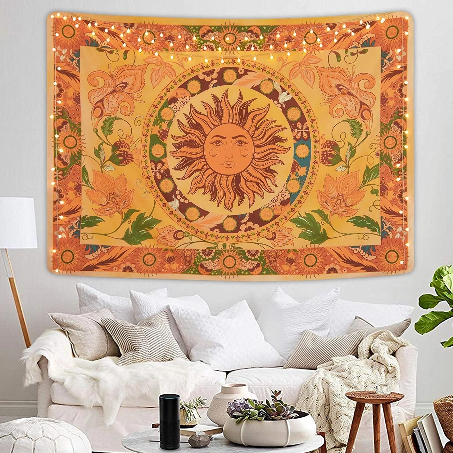 Brændende sol vægtæppe blomster vinstokke gobeliner vintage blomstertapet mystisk gobelin hippie vægtæppe vægophæng til værelset
