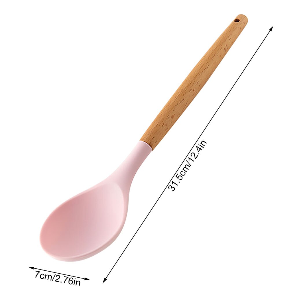Wooden Handle Silicone Cooking Utensils Kitchen Utensil Set Non-stick Spatula Scraper Soup Spoon Brush Egg Beater Kitchen Tools: Spoon