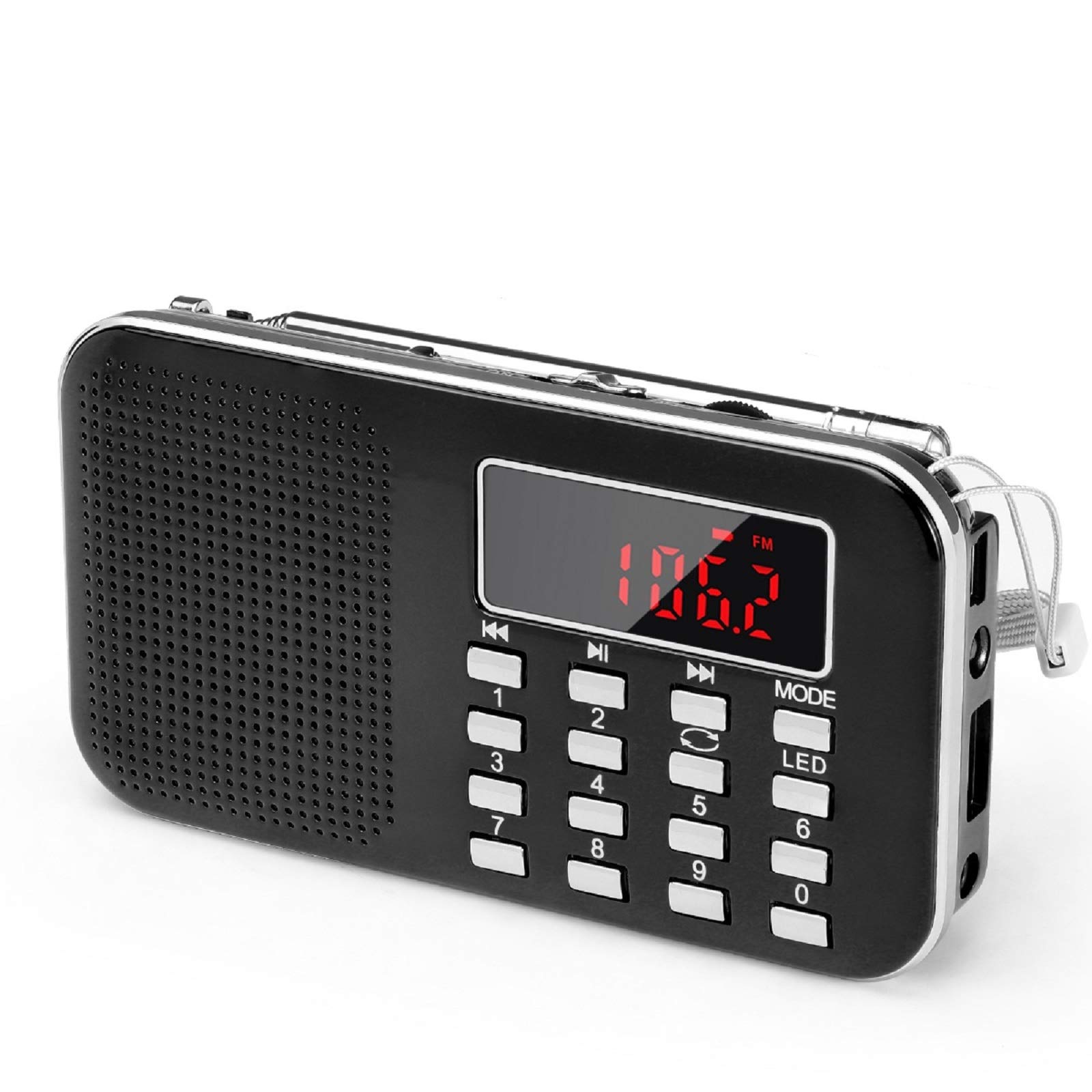 PRUNUS J-908 Radio Portable AM FM Radio poche HIFI stéréo haut-parleur météo Radio Station Radios numérique Rechargeable: Black