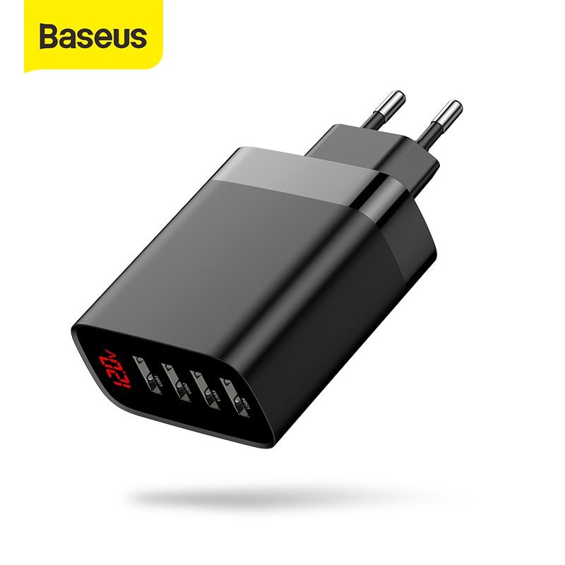 Baseus 4 Poorten Usb Lader 30W 5V/6A Max Telefoon Oplader Met Digitale Display Draagbare Oplader Voor telefoon