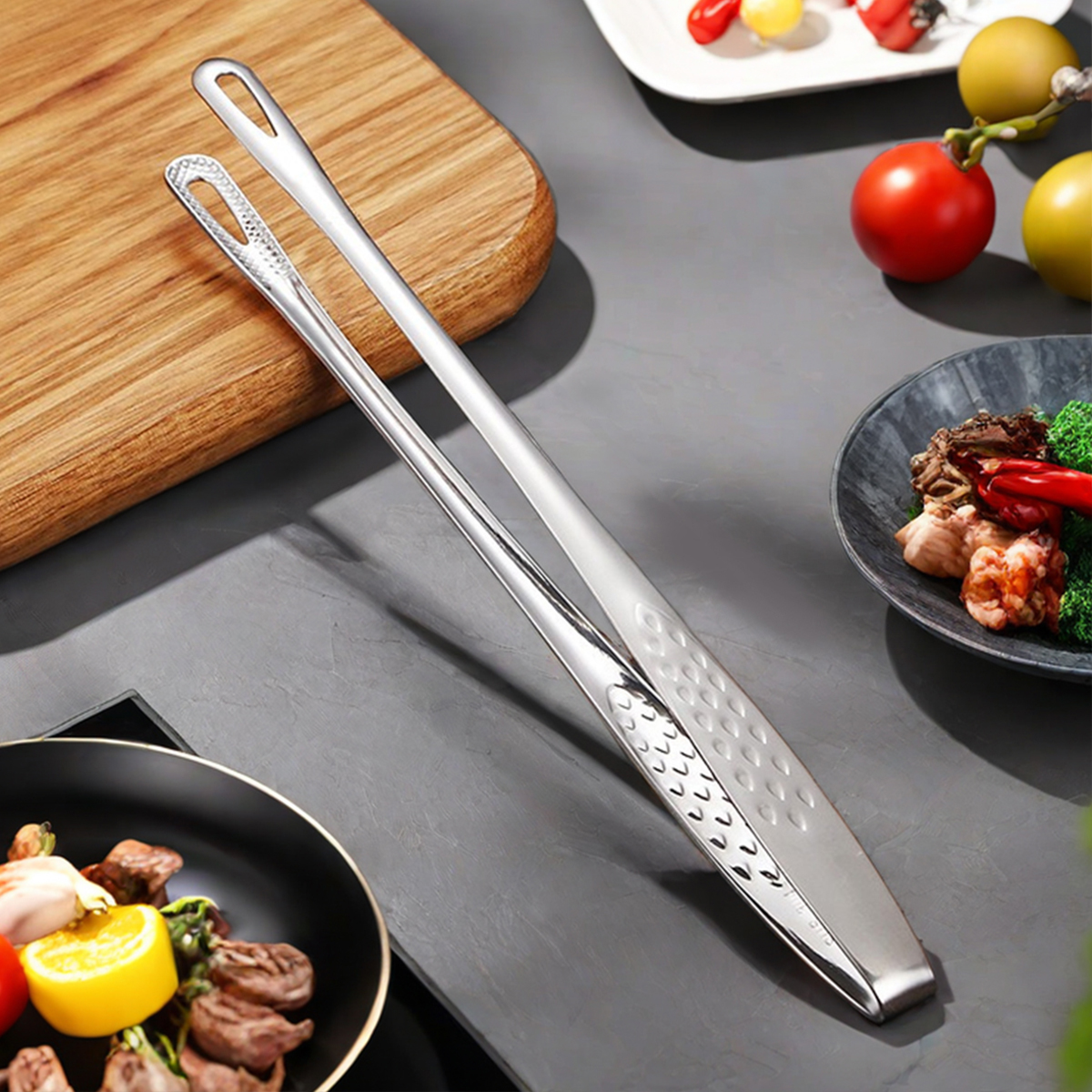 WORTHBUY 304 Stainless Steel Food Tongs Long Handle Non-Slip Barbecue Tongs Steak Tongs Kitchen Gadgets Accessories Cooking Tool