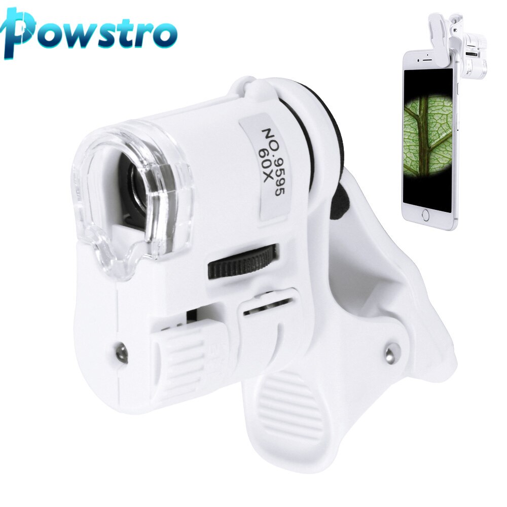 Microscopio para teléfonos móviles, lente Macro Universal de 60x, Zoom, Micro Cámara, Clip con luz LED, lupa