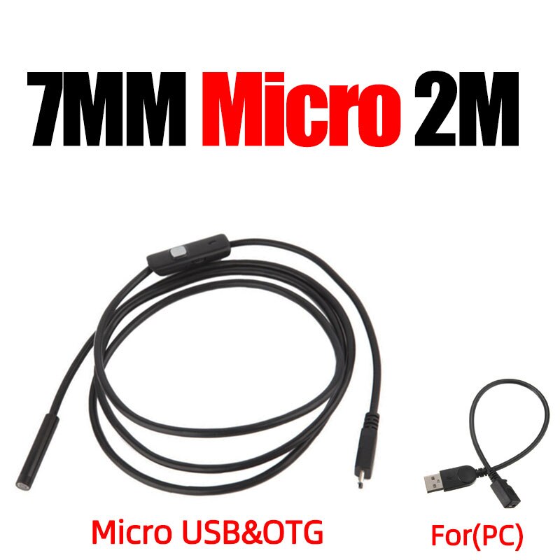 Endoskop til android telefon type c endoskopisk led  ip67 inspektionskamera endoskop smartphone til biler endoskop type c fleksibel: 7mm 2m
