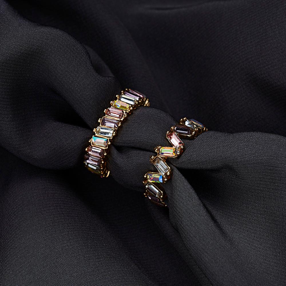 1pc banhado a ouro liga retângulo colorido strass torção dedo anel para namorada amante moda jóias presente