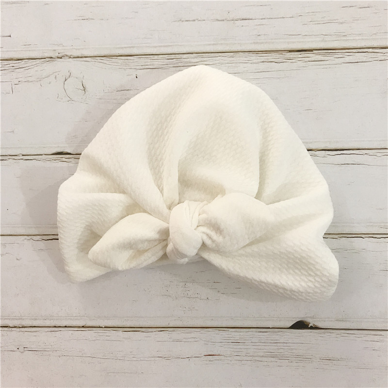 Forår sommer knyttede kaninører indiske hatte baby dæk cap baby piger elastisk slips tørklæde turban hoved wrap blød kasket: Hvid