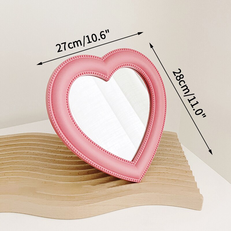 Espejo de maquillaje en forma de corazón para niñas, espejo de tocador de doble uso montado en la pared, herramientas cosméticas portátiles para decoración de escritorio: 04-Makeup mirror