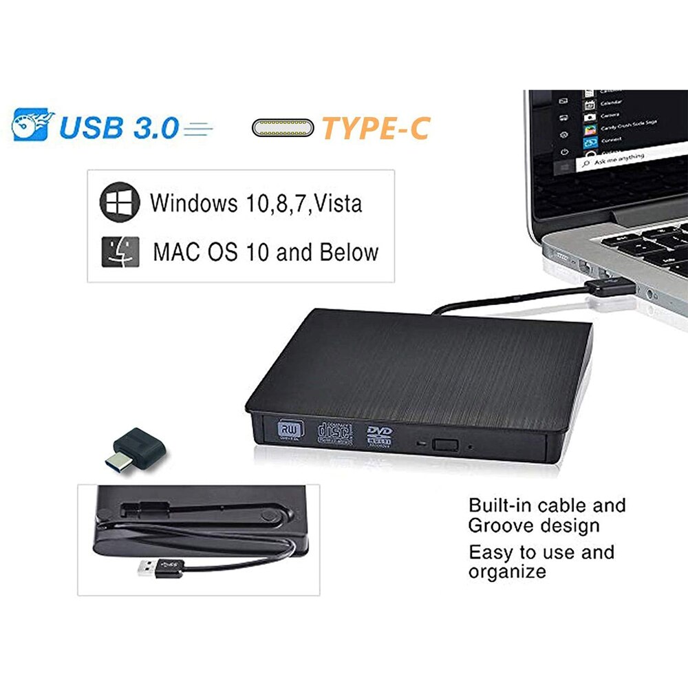 Externe Cd Dvd Drive, usb C Schrijver Type C Usb 3.0 Cd Dvd Ram Brander Combo High Speed Re-Writer Voor Laptop Notebook pc Desktop