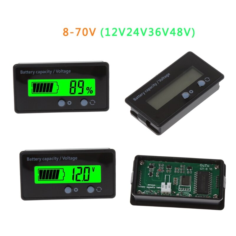 Indicador de capacidad de batería de litio de plomo ácido LCD, voltímetro, probador de voltaje, 8-70V
