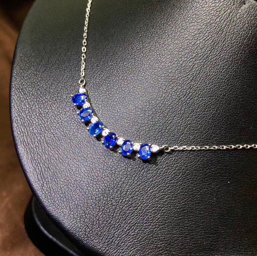 925 Sterling Zilveren Hanger Ketting - Natuurlijke Saffier - Ovaal Solitair - Klassieke Stijl