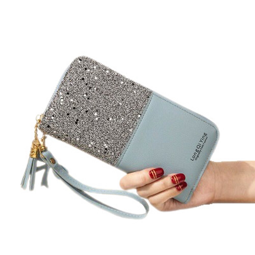 Portemonnee met paillettenpatchwork en glitter voor dames, lange portemonnee van pu-leer, portemonnee voor dames, groothandel voor meisjes