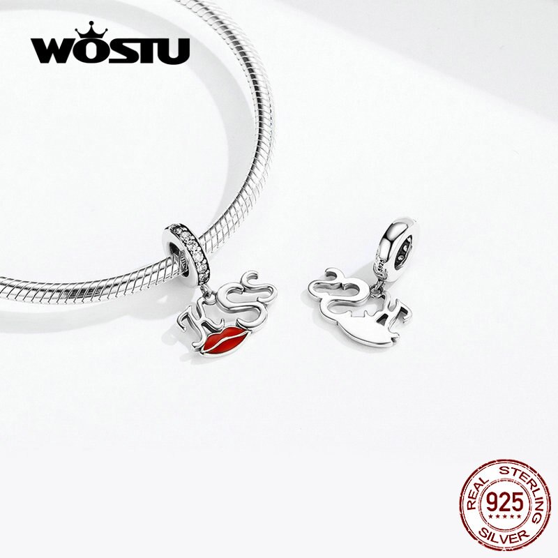 WOSTU KUSS Lippen Baumeln Charme 100% 925 Sterling Silber Zirkon Perlen Fit Original Armband Anhänger Silber 925 Schmuck CQC1237