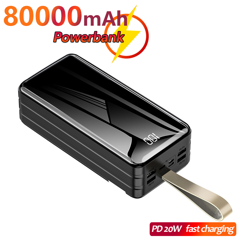 80000 mah powerbank mit 2 in ausgängen 4 poliertem lcd-bildschirm, intelligenter led-digitalanzeige und tragbarer externer stromversorgung