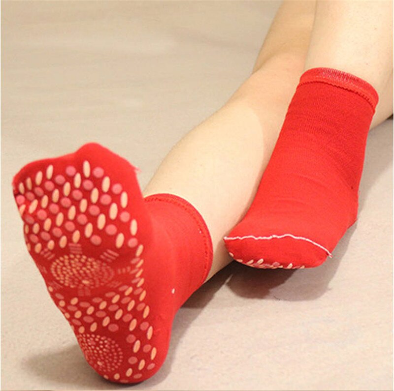 Self heating electromagnetic socks breathable massage warm foot socks sports winter outdoor ski socks Magnetic therapy socks: Red