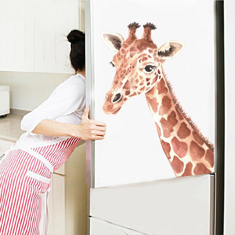 Cartoon Giraffe Head Wall Stickers for Kids Room Bedroom Decoration Rridge Decorative Sticker Removable Vinyl Decals Home Decor