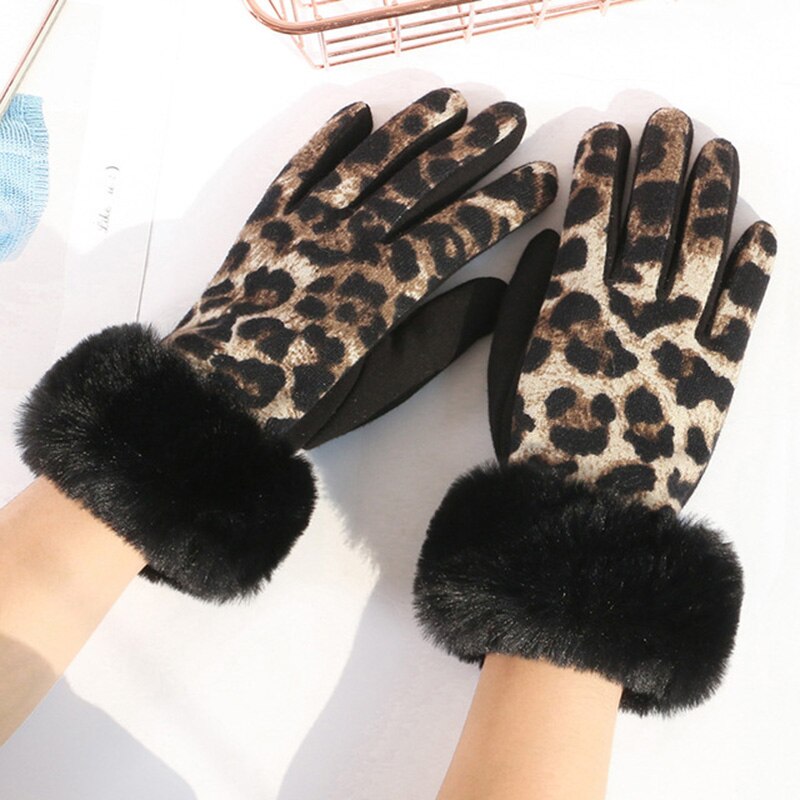 Guantes con estampado de leopardo para mujer, manoplas suaves de felpa con estampado de leopardo, de terciopelo, para mantener el calor y el frío, D69