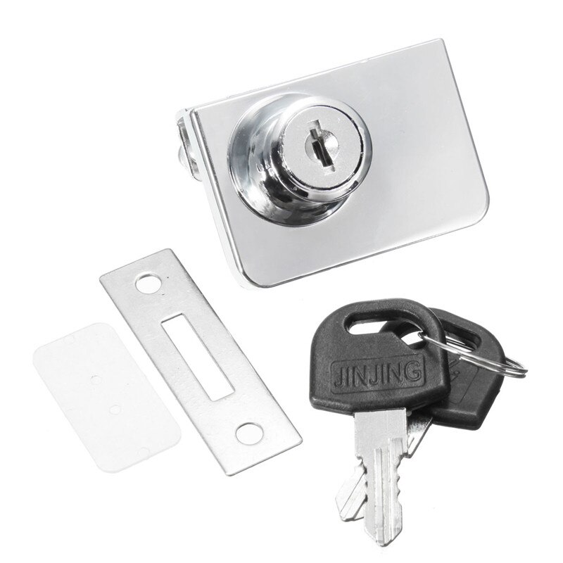 1 Set Double Glass Cabinet Door Lock Cam Key Showcase Display Locking with 2 Keys