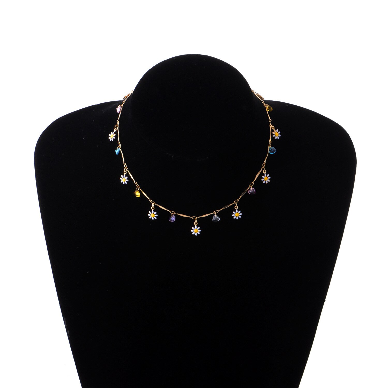 Nowe koreańskie piękne kwiaty Daisy kolorowe zroszony urok komunikat krótki Choker naszyjnik dla kobiet biżuteria wakacje