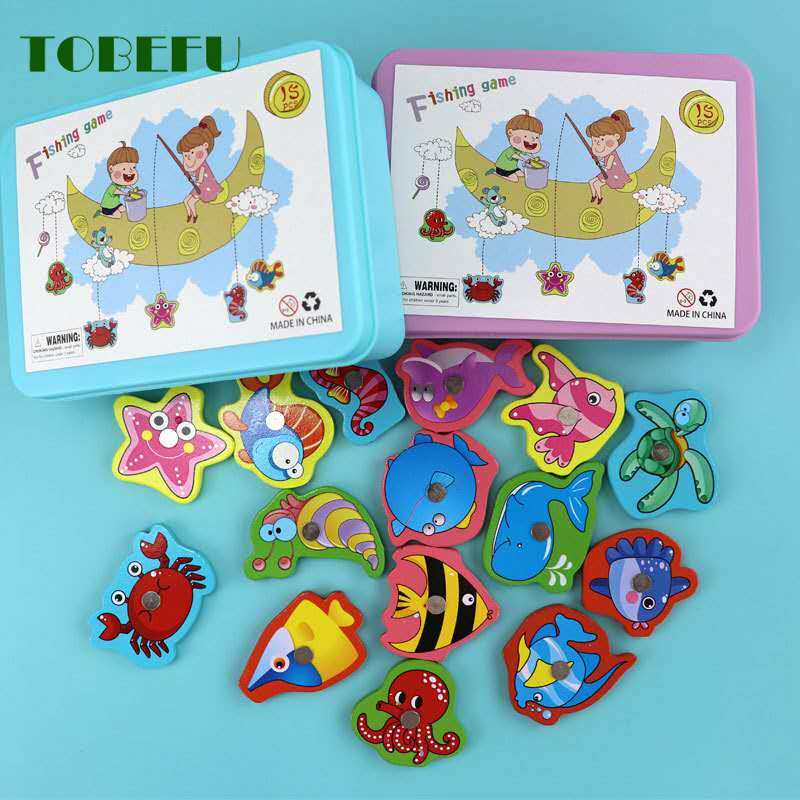 Kinderen Baby Educatief Speelgoed Ijzeren Doos Vissen Houten Spel Set Speelgoed Cognitie Magnetische Speelgoed Set Kinderen
