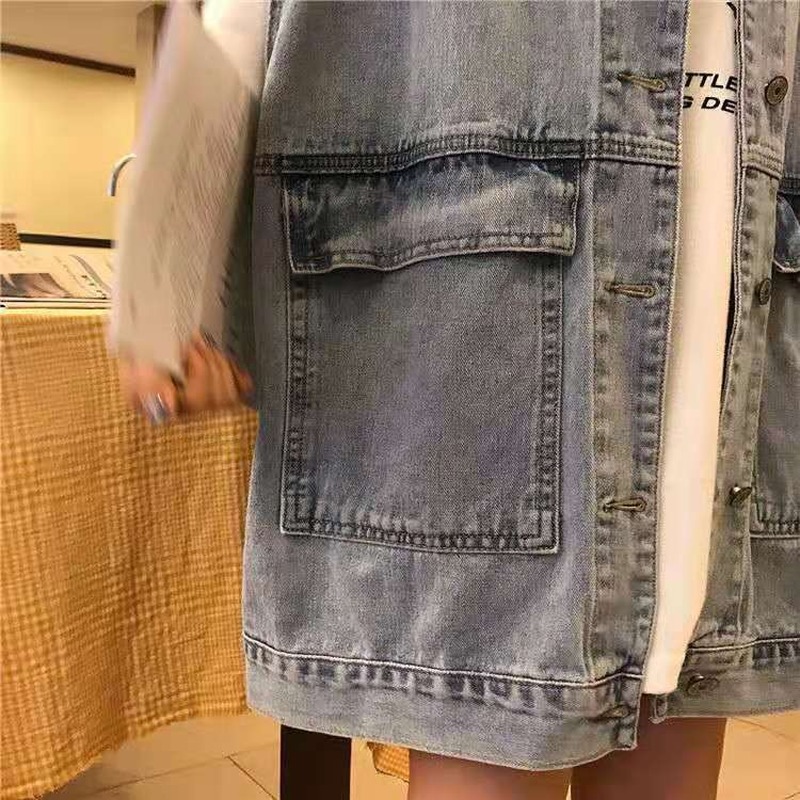 Vesten Vesten Vrouwen Denim Jas Losse Vintage Basic Cool Street Wear Womens Studenten Koreaanse Stijl Alle-Match Cargo Mouwloze