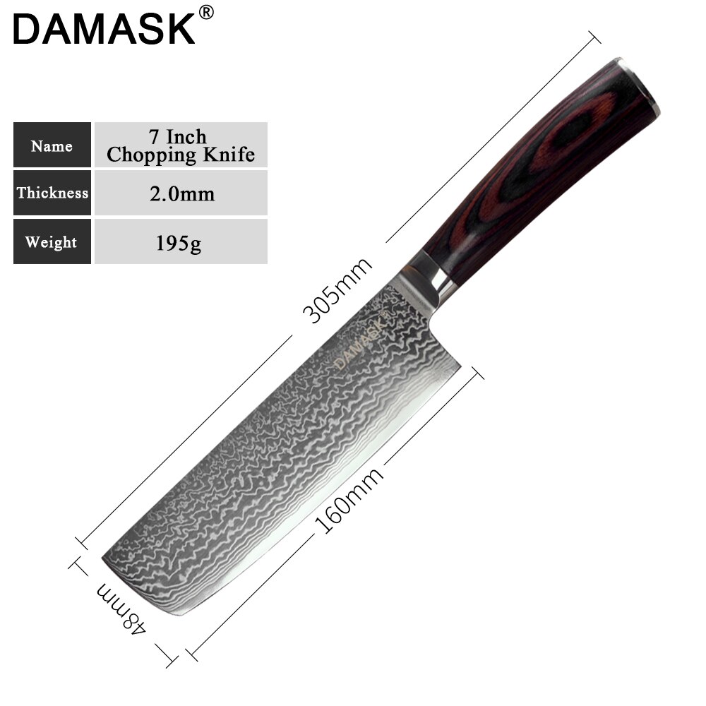 DAMASK Santoku Damascus Steel Knife High Hardness G10 Color Wood Handle Japan Kitchen Knives Meat Cleaver Slicing Chef Knives: 7 inch Chopping