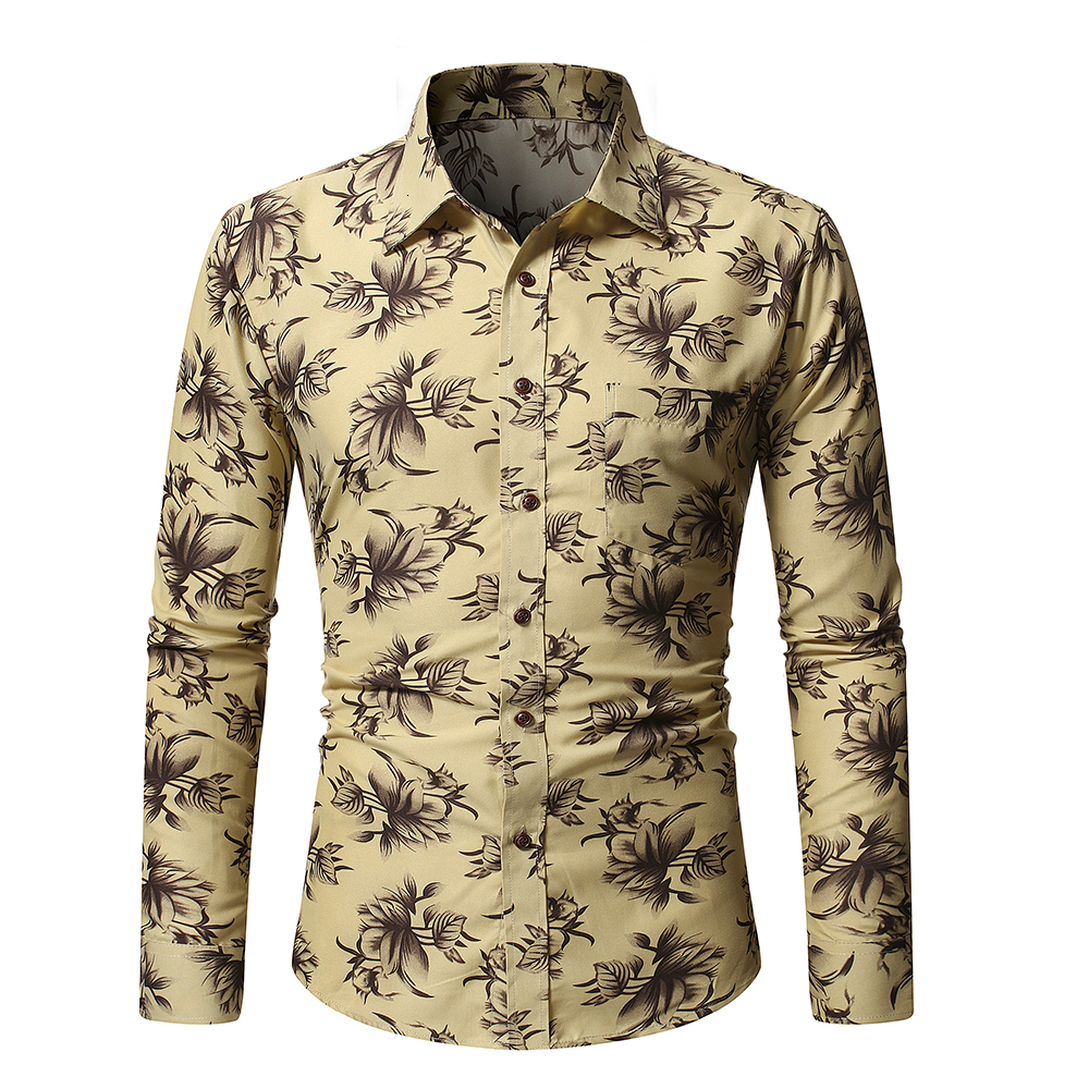 Blommiga långärmade skjortor för män herr slim fit blommig skjorta höst basic toppar m -2xl: 2 / L