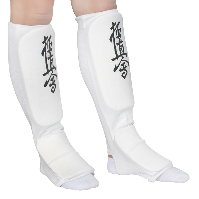 Unge/voksne børn mma boksning skinnebensbeskyttere vrist kickboksning ankelstøtteudstyr karatebeskyttere sanda muay thai leggings deo: Jz hvid / L