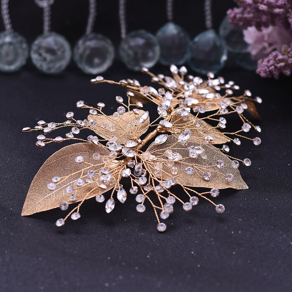 Trixy  h285 bruidskroon en tiara's bruidshaaraccessoires sieraden hoofdversieringen voor vrouwen bruidsclips voor bruidsmeisjes: Gouden