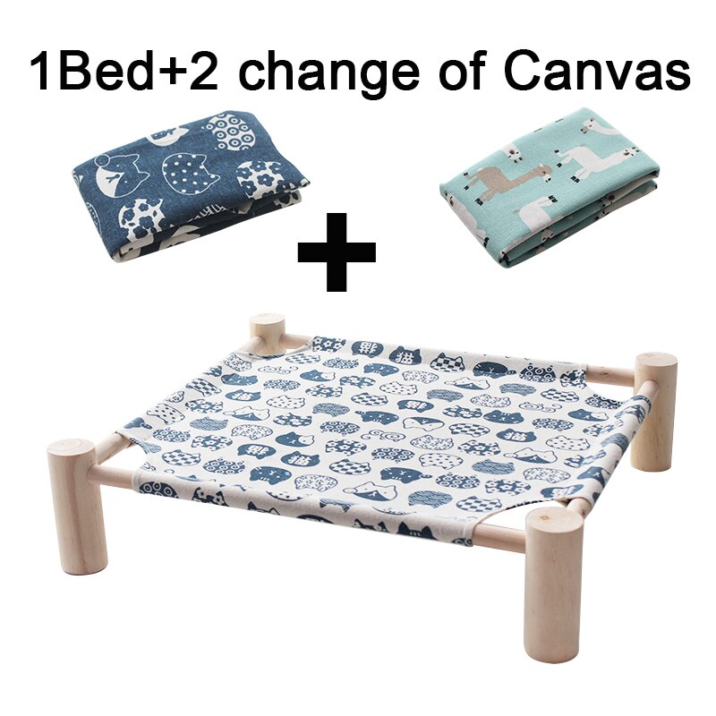 Hamaca desmontable de madera para cama de gato, cama gato radiador, camas perros pequeños, tumbona, esterillas, suministros para gatos, para dormir de verano: A 1Bed and 2Canvas