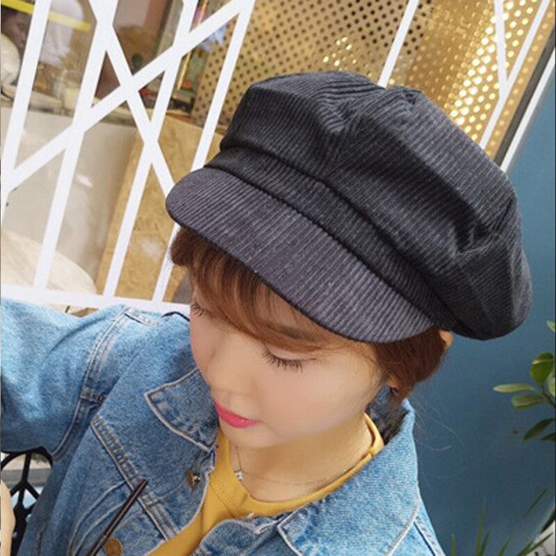 mujeres Vintage gorro de pana ocio Inglaterra estilo Retro Octagonal sombrero para damas pintor invierno