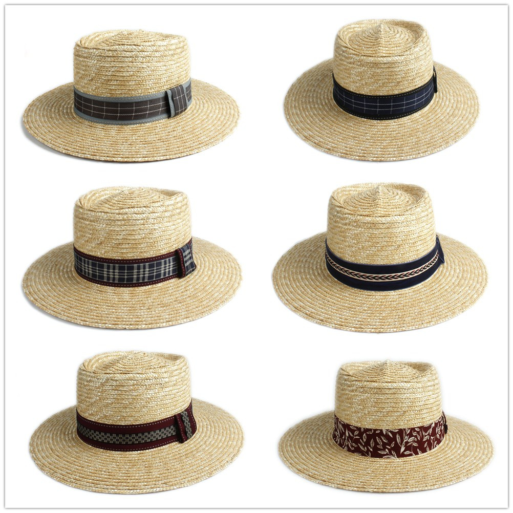 Zomer 100% Tarwe Stro Vrouwen Mannen Pork Pie Hoed Zonnehoed Strand Hoed Dame Brede Rand Schipper Panama Beach Zonnehoed jazz Hoed