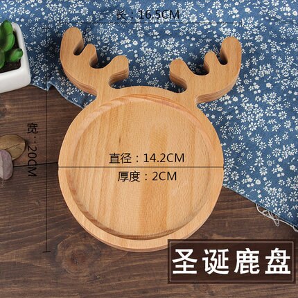 Plateau en bois japonais en bois enfants dessin animé assiette à dîner solide plat rond en bois gâteau pain dessert assiette de fruits: 1