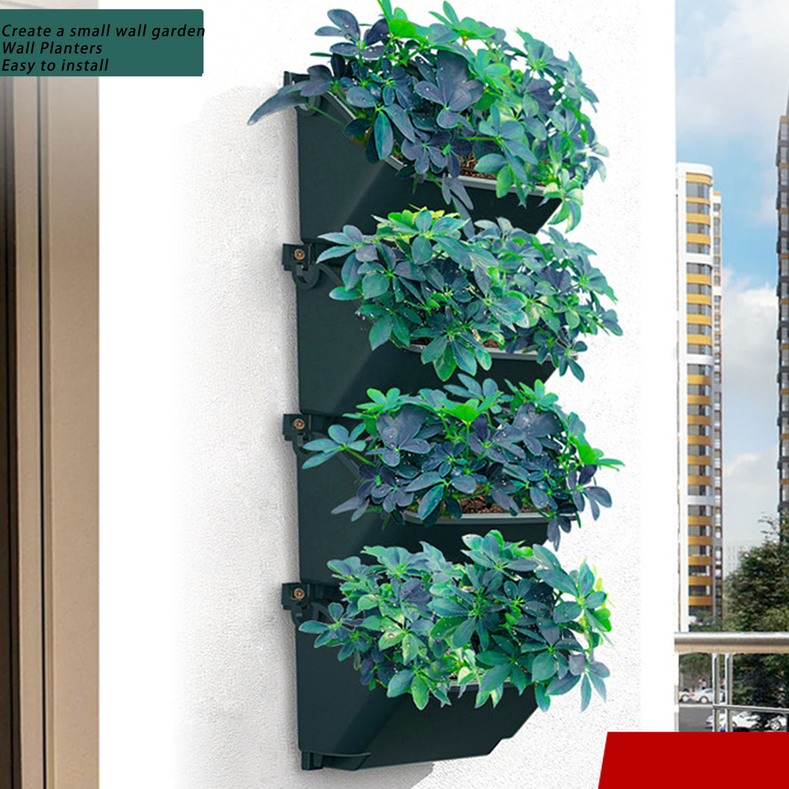 4-pot verticale tuinmuurplantenbak voor het kweken van bloemen/groenten of andere verschillende soorten planten Ademend/ruimtebesparend
