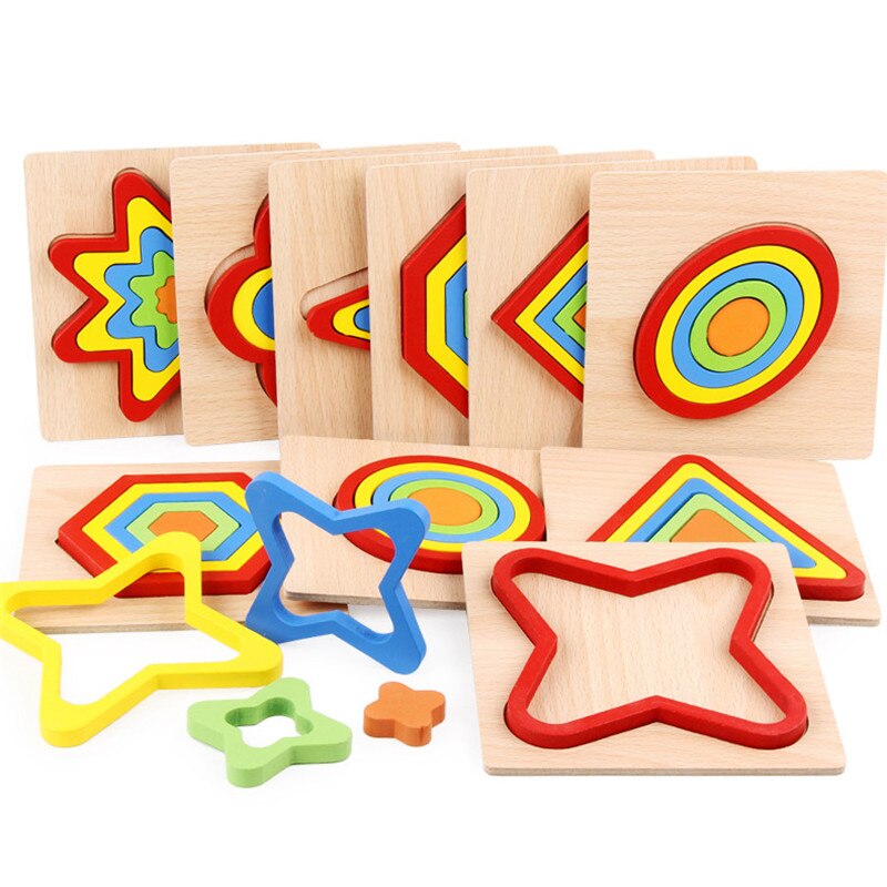 Wooden Shape Cognition Board Children's Jigsaw Puzzle Toys Kids Educational Toy Baby Montessori Learning Matching Sensory Toys