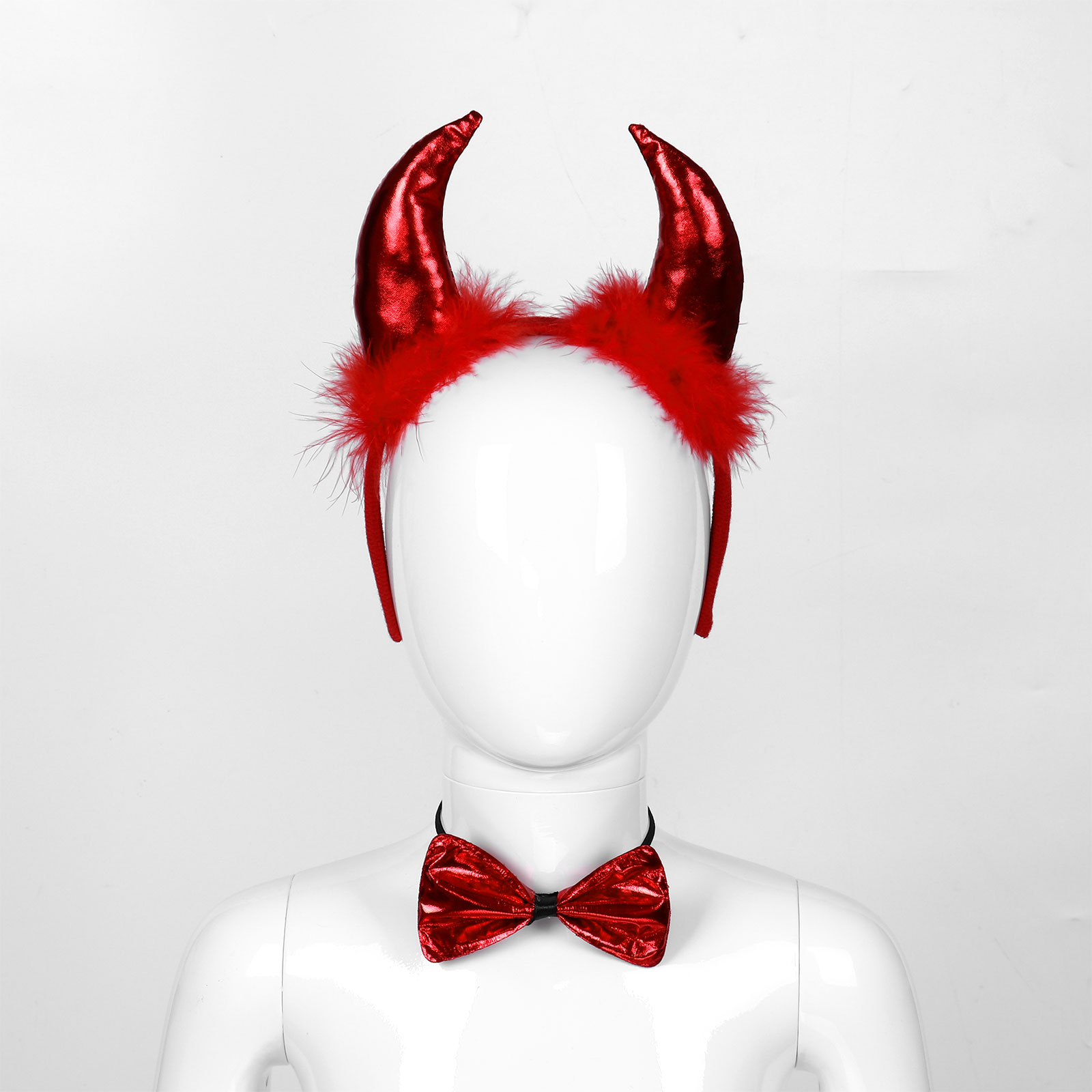 Kids Adult Halloween Devil Costumes Fancy Cosplay Set Fluffy Ears Headband with Bowtie Bendable Tail Party Role Play Accessories