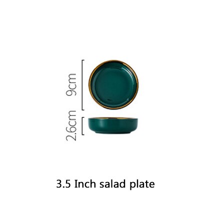 Prato de cerâmica verde dourado, prato verde para embalar alimentos, louças, tigela, sobremesa, louça de jantar: B.3.5 Inch plate
