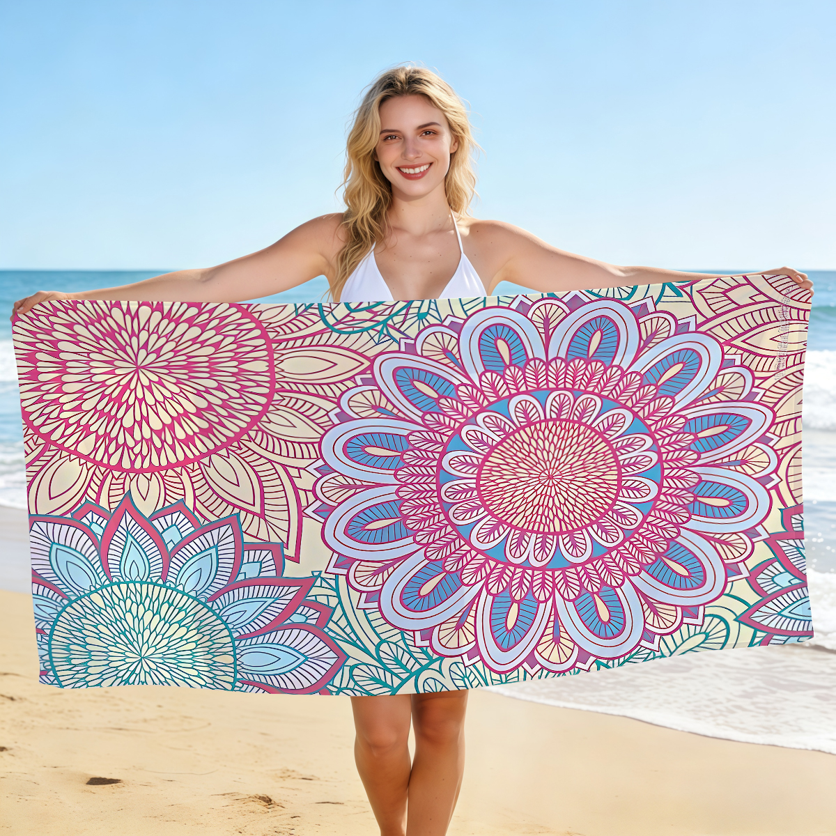 1 stuk Euro bedrukte strandhanddoek, microvezelhanddoek, absorberend, sneldrogend, zandbestendig zwemhanddoek (enkelzijdig bedrukt): XS (veiligheidshulpmiddelen) / Blauw