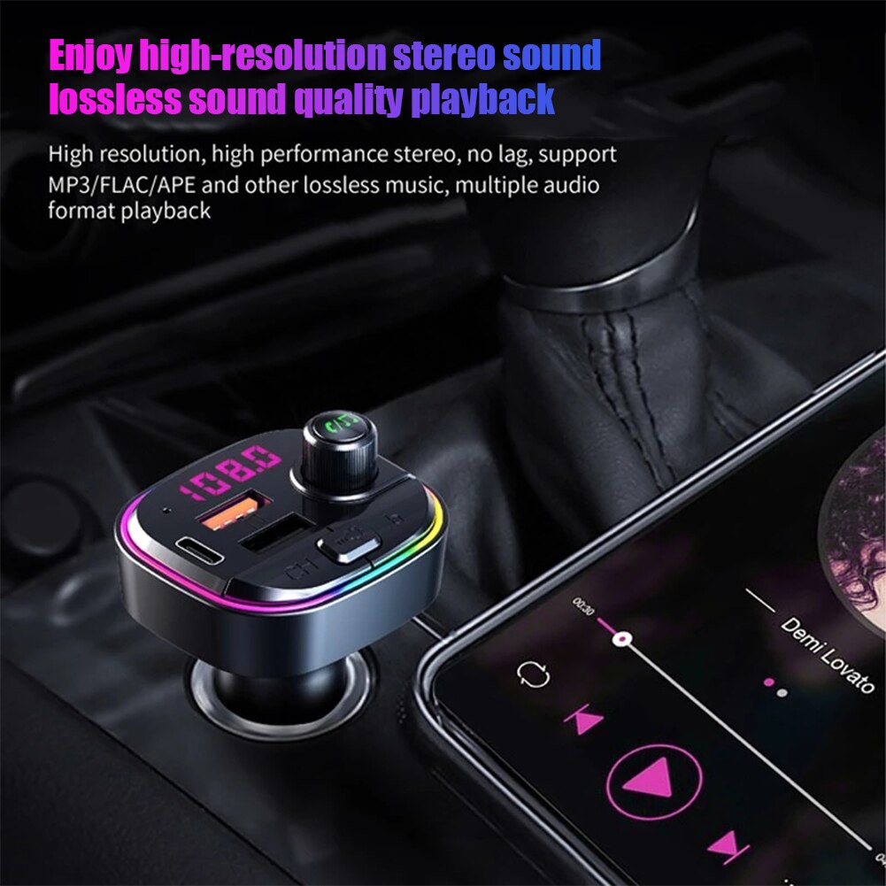 Qc3.0 + pd fast usb charger adapter, bluetooth compatible, 5,0 fm transmitters, wireless car  mp3 player bass audio car kit