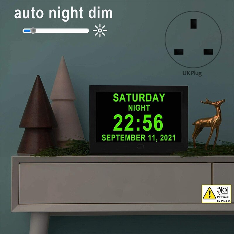AU05 -Dementia Clocks,Calendar Clock,Digital Clock with Large Digits Display,Alarm Clock with HD Digital Photo Frame,UK Plug