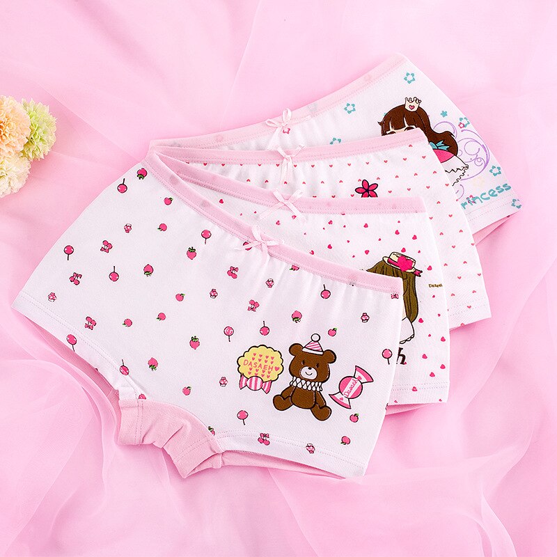 Sous-vêtements pour filles grands enfants | Culottes en coton, pantalons de fille quatre angles, shorts de bébé, Tobani 4 pièces: G8191 / 9